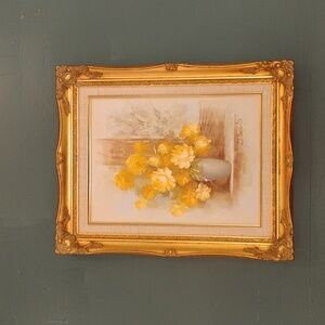 Jacques Brissaud Original Signed Oil Painting Floral Design, 21.25” X 3”X17" Exc